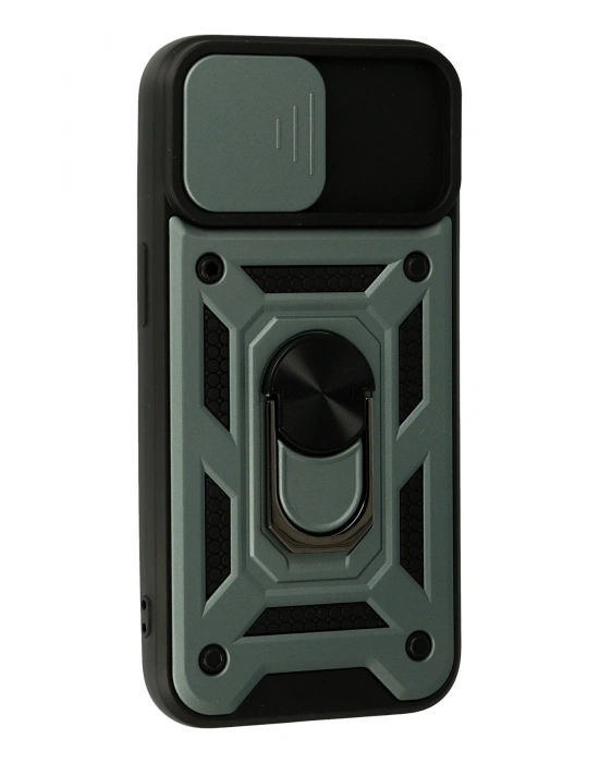 Newface iPhone 13 Kılıf Pars Lens Yüzüklü Silikon - Yeşil