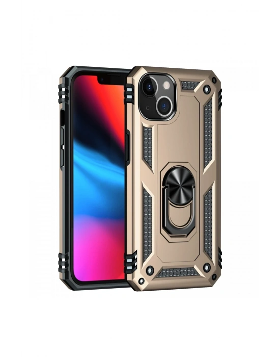 Newface iPhone 13 Kılıf Sofya Yüzüklü Silikon Kapak - Gold