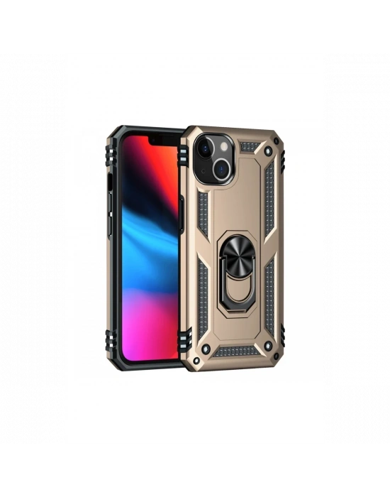 Newface iPhone 13 Kılıf Sofya Yüzüklü Silikon Kapak - Gold