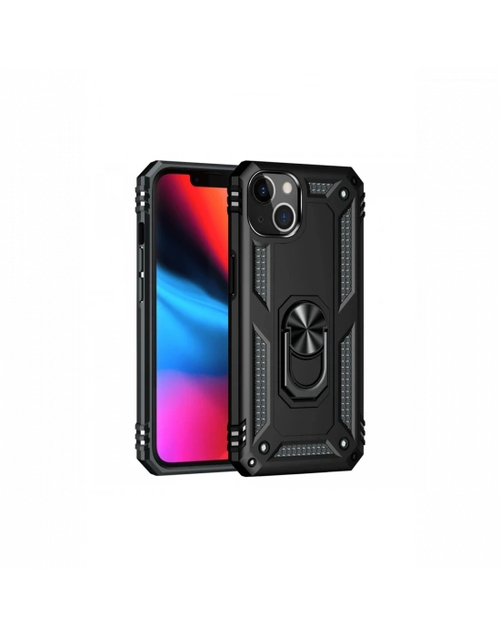 Newface iPhone 13 Kılıf Sofya Yüzüklü Silikon Kapak - Siyah