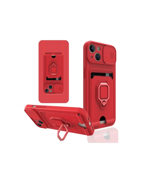 Newface iPhone 13 Kılıf Zuma Kartvizitli Yüzüklü Silikon - Kırmızı