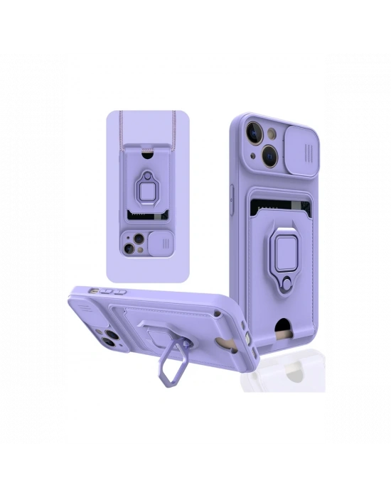 Newface iPhone 13 Kılıf Zuma Kartvizitli Yüzüklü Silikon - Lila