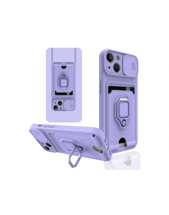 Newface iPhone 13 Kılıf Zuma Kartvizitli Yüzüklü Silikon - Lila