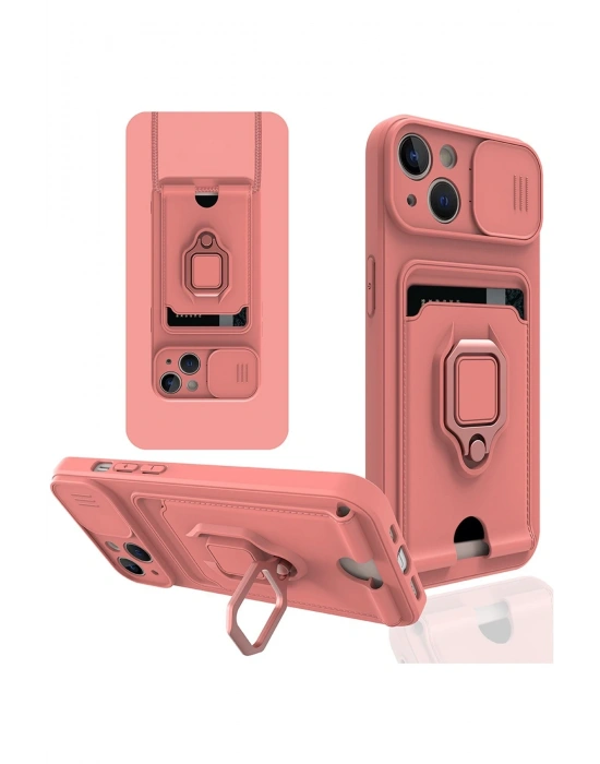 Newface iPhone 13 Kılıf Zuma Kartvizitli Yüzüklü Silikon - Pembe