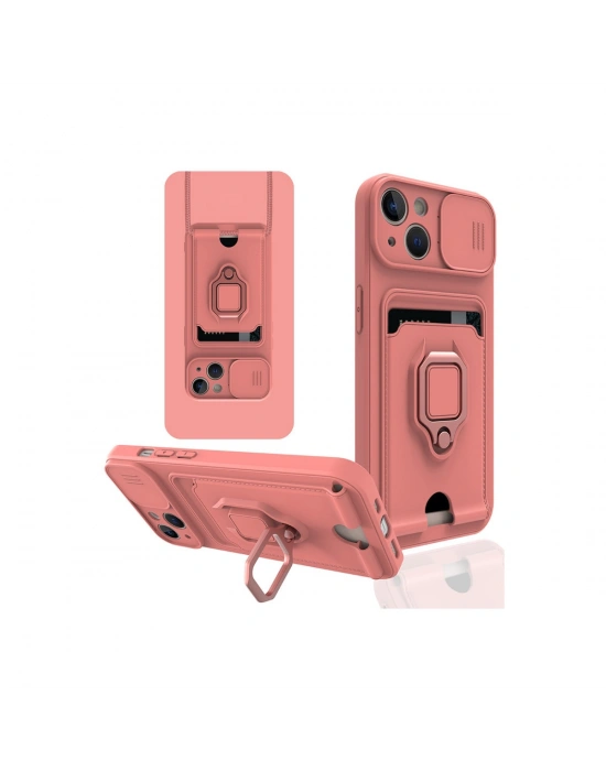 Newface iPhone 13 Kılıf Zuma Kartvizitli Yüzüklü Silikon - Pembe