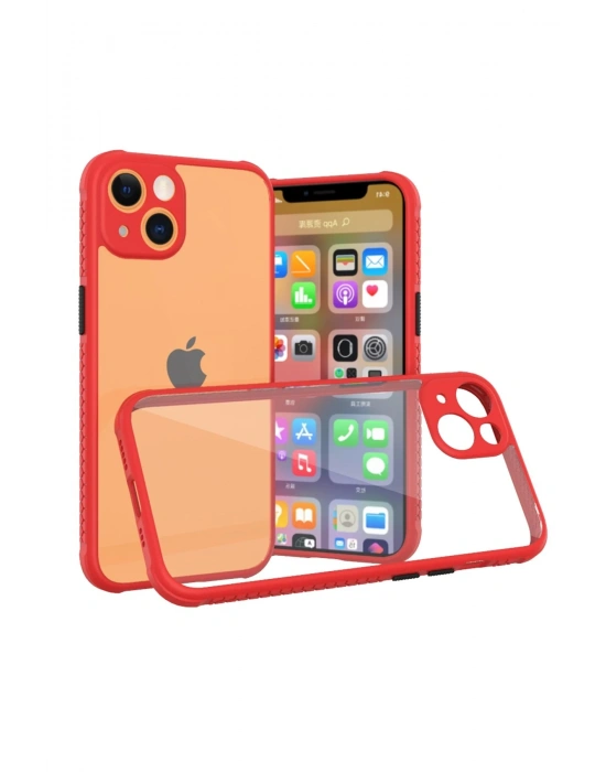 Newface iPhone 13 Mini Kılıf Miami Şeffaf Silikon - Kırmızı