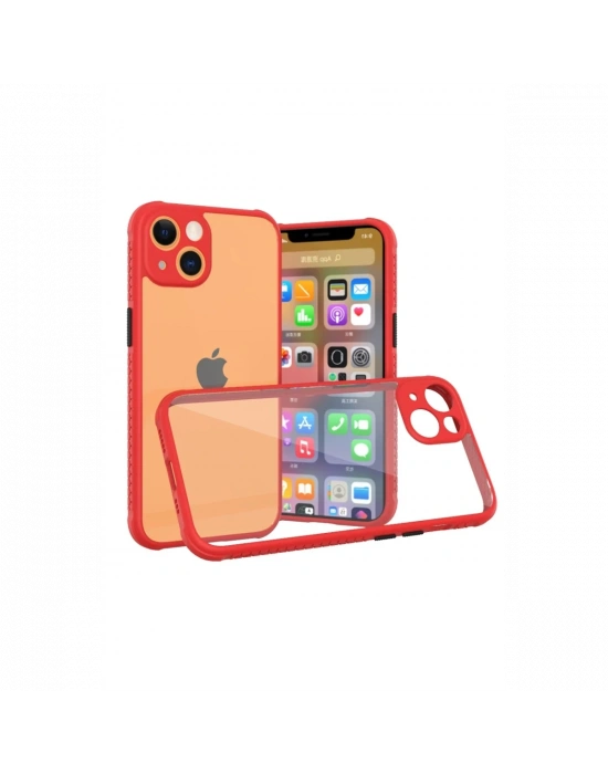 Newface iPhone 13 Mini Kılıf Miami Şeffaf Silikon - Kırmızı