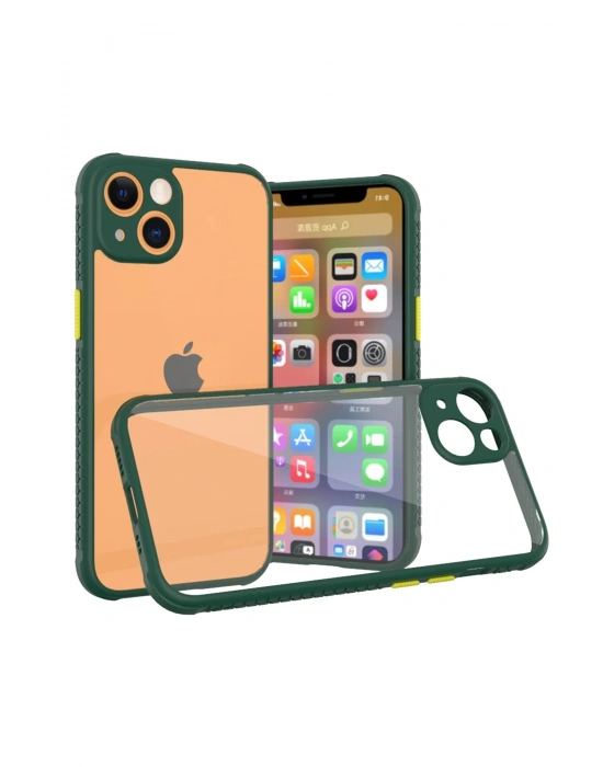 Newface iPhone 13 Mini Kılıf Miami Şeffaf Silikon - Koyu Yeşil