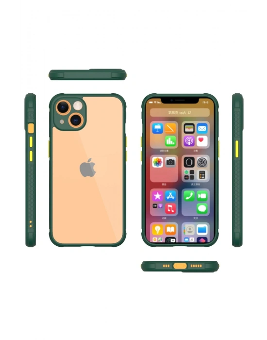 Newface iPhone 13 Mini Kılıf Miami Şeffaf Silikon - Koyu Yeşil