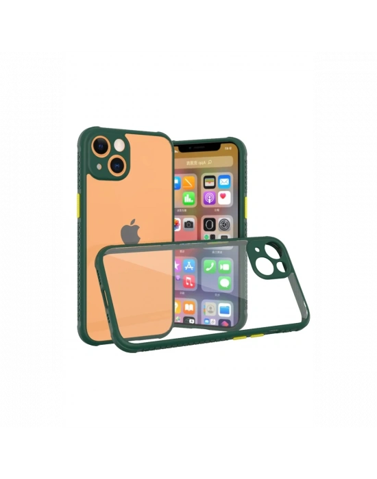 Newface iPhone 13 Mini Kılıf Miami Şeffaf Silikon - Koyu Yeşil