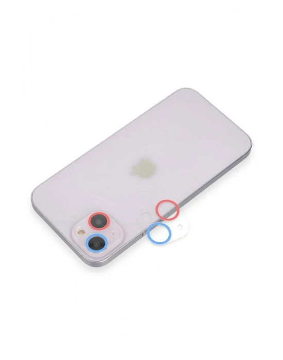 Newface iPhone 13 Mini Renkli Kamera Lens Koruma Cam - Pembe-Mavi