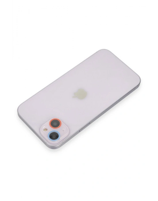 Newface iPhone 13 Mini Renkli Kamera Lens Koruma Cam - Pembe-Mavi