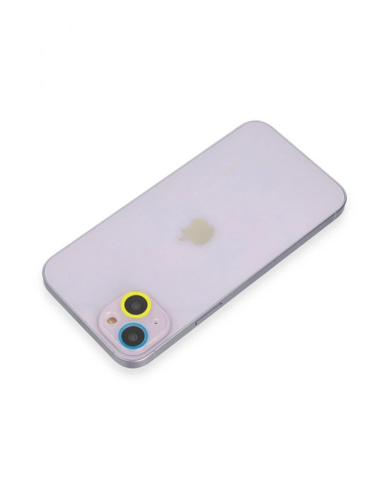 Newface iPhone 13 Mini Renkli Kamera Lens Koruma Cam - Sarı-Mavi