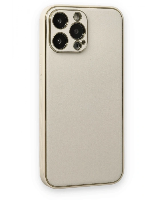 Newface iPhone 13 Pro Kılıf Coco Deri Silikon Kapak - Beyaz