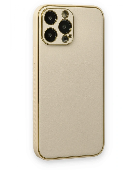 Newface iPhone 13 Pro Kılıf Coco Deri Silikon Kapak - Gold
