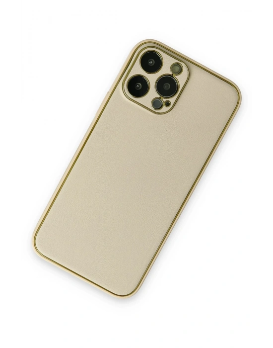 Newface iPhone 13 Pro Kılıf Coco Deri Silikon Kapak - Gold
