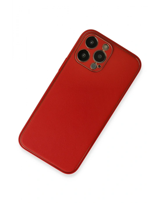 Newface iPhone 13 Pro Kılıf Coco Deri Silikon Kapak - Kırmızı