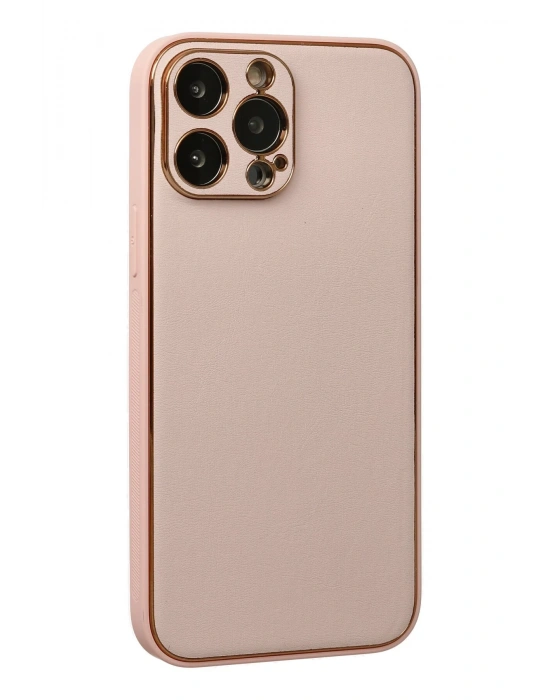 Newface iPhone 13 Pro Kılıf Coco Deri Silikon Kapak - Pudra