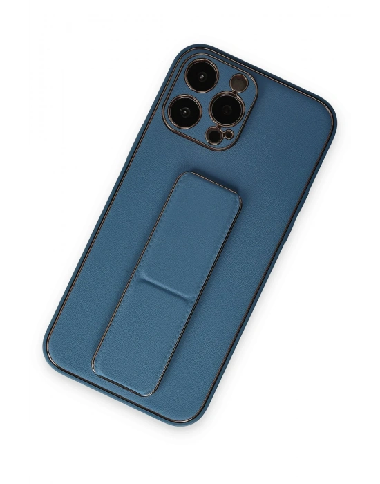 Newface iPhone 13 Pro Kılıf Coco Deri Standlı Kapak - Açık Mavi