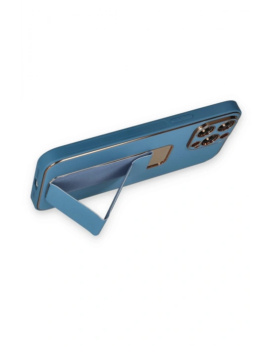 Newface iPhone 13 Pro Kılıf Coco Deri Standlı Kapak - Açık Mavi