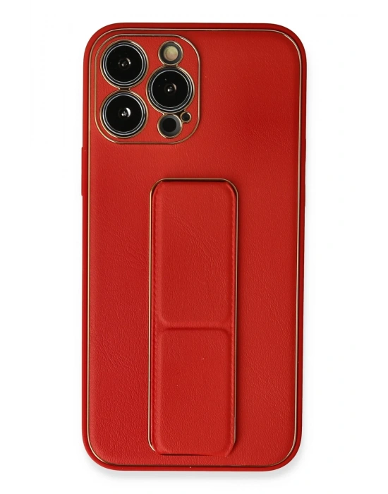 Newface iPhone 13 Pro Kılıf Coco Deri Standlı Kapak - Kırmızı