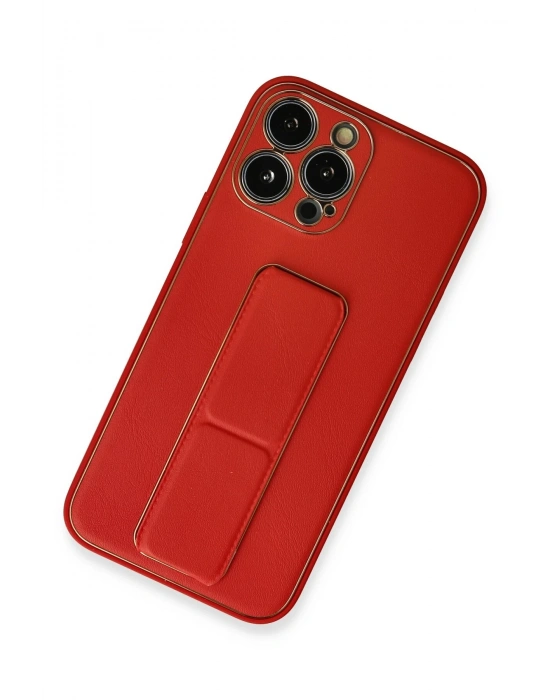 Newface iPhone 13 Pro Kılıf Coco Deri Standlı Kapak - Kırmızı