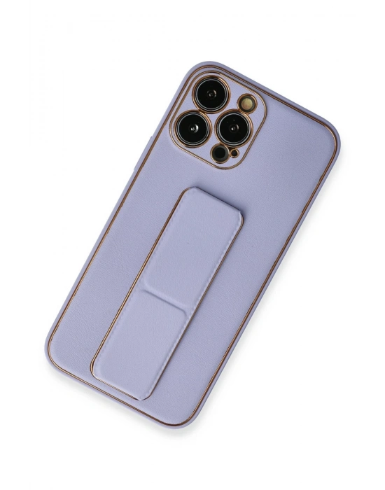 Newface iPhone 13 Pro Kılıf Coco Deri Standlı Kapak - Lila