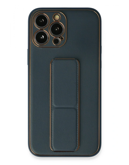 Newface iPhone 13 Pro Kılıf Coco Deri Standlı Kapak - Mavi