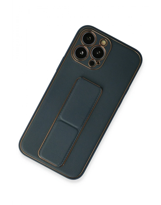 Newface iPhone 13 Pro Kılıf Coco Deri Standlı Kapak - Mavi