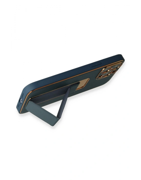 Newface iPhone 13 Pro Kılıf Coco Deri Standlı Kapak - Mavi