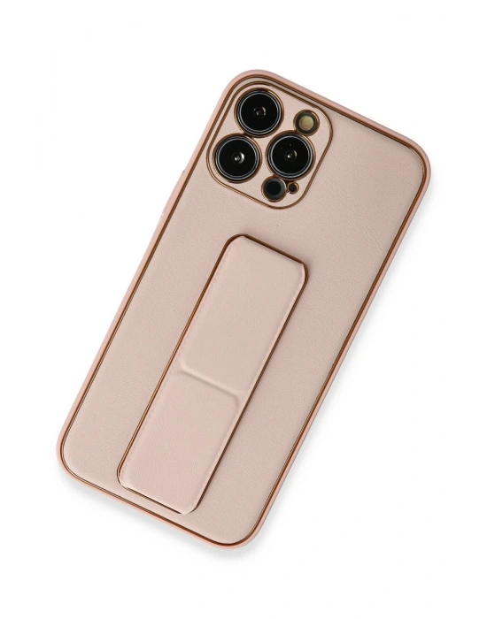 Newface iPhone 13 Pro Kılıf Coco Deri Standlı Kapak - Pembe