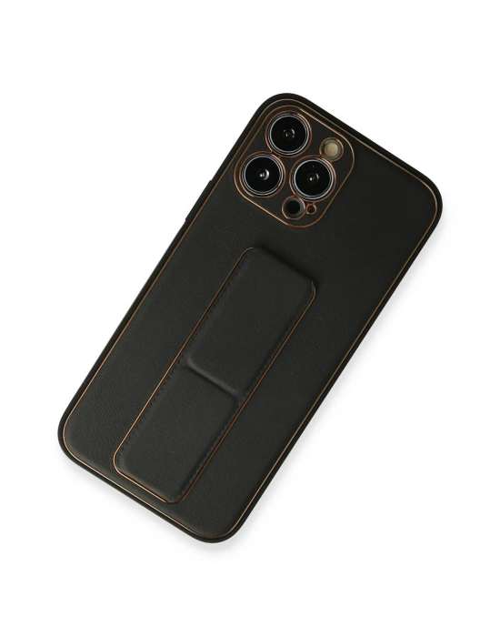 Newface iPhone 13 Pro Kılıf Coco Deri Standlı Kapak - Siyah