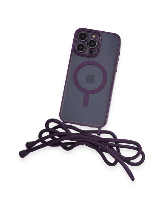 Newface iPhone 13 Pro Kılıf Divo Lazer Askılı Magsafe Kapak - Derin Mor