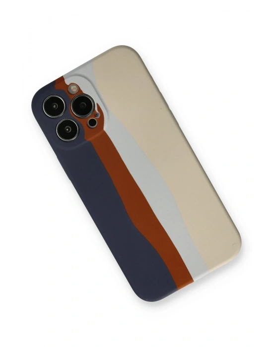 Newface iPhone 13 Pro Kılıf Ebruli Lansman Silikon - Lacivert-Krem