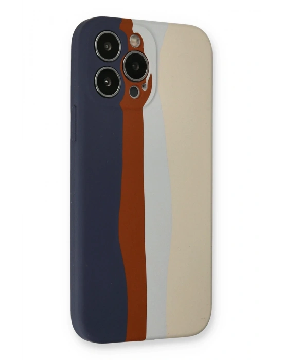 Newface iPhone 13 Pro Kılıf Ebruli Lansman Silikon - Lacivert-Krem