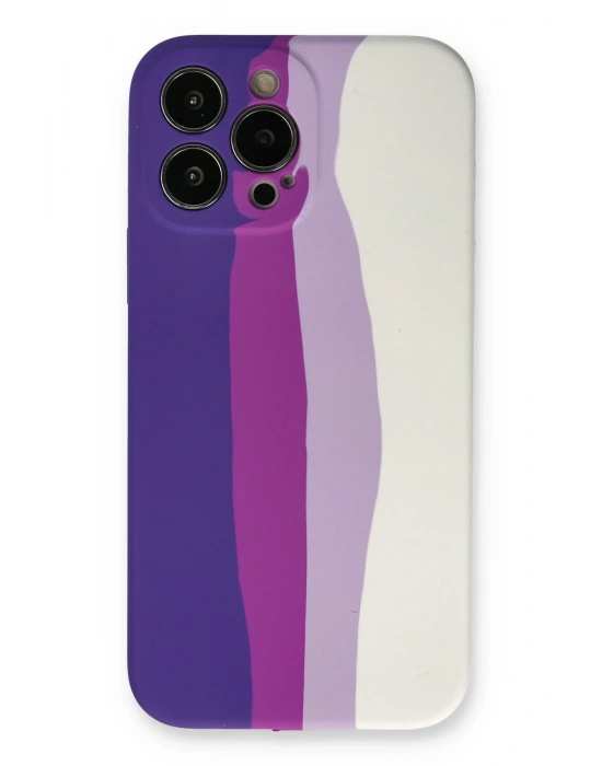 Newface iPhone 13 Pro Kılıf Ebruli Lansman Silikon - Mor-Beyaz