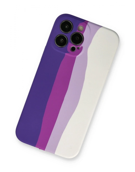 Newface iPhone 13 Pro Kılıf Ebruli Lansman Silikon - Mor-Beyaz