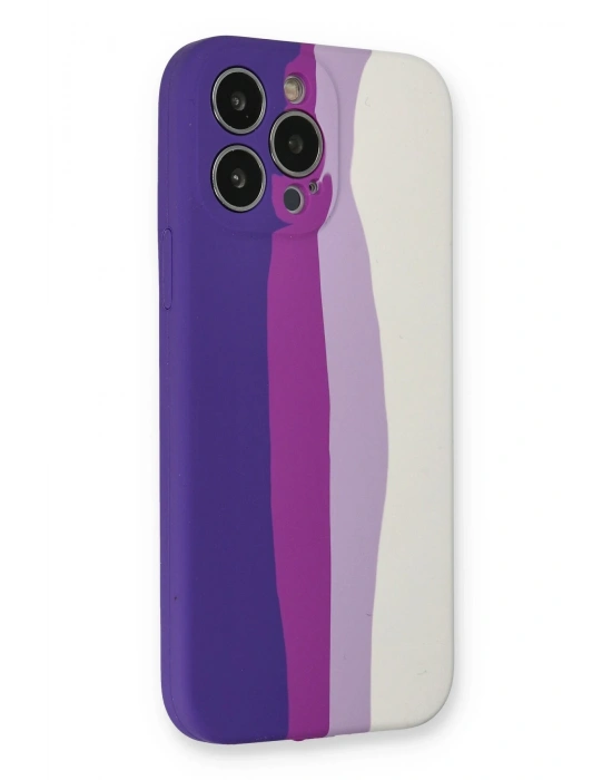 Newface iPhone 13 Pro Kılıf Ebruli Lansman Silikon - Mor-Beyaz