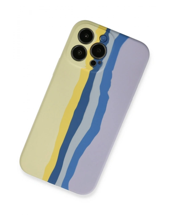 Newface iPhone 13 Pro Kılıf Ebruli Lansman Silikon - Sarı-Lila