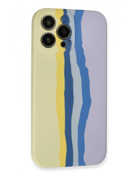 Newface iPhone 13 Pro Kılıf Ebruli Lansman Silikon - Sarı-Lila