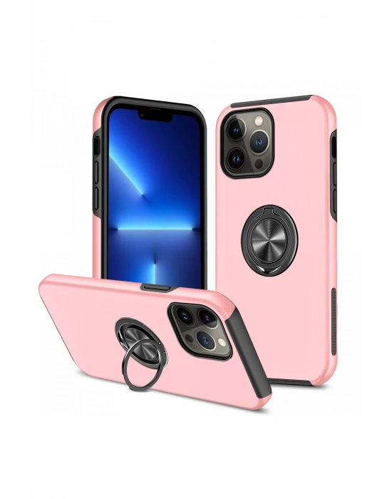 Newface iPhone 13 Pro Kılıf Elit Yüzüklü Kapak - Pembe