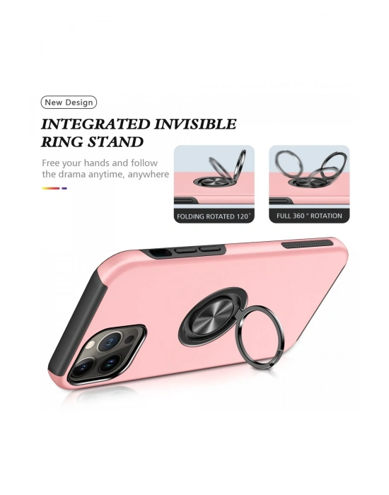 Newface iPhone 13 Pro Kılıf Elit Yüzüklü Kapak - Pembe