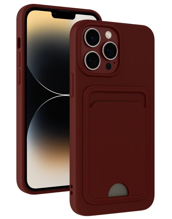 Newface iPhone 13 Pro Kılıf Kelvin Kartvizitli Silikon - Bordo