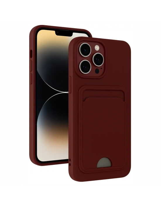 Newface iPhone 13 Pro Kılıf Kelvin Kartvizitli Silikon - Bordo