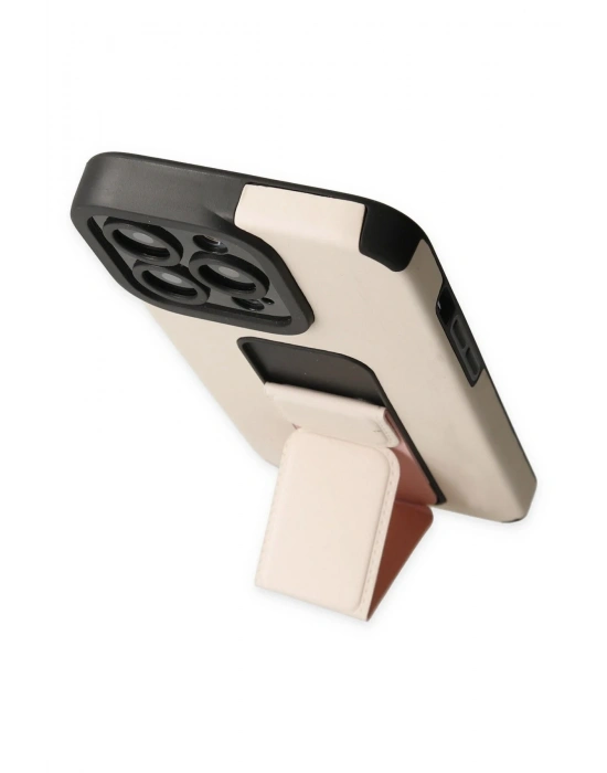 Newface iPhone 13 Pro Kılıf Mega Standlı Silikon - Gold