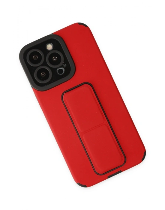 Newface iPhone 13 Pro Kılıf Mega Standlı Silikon - Kırmızı