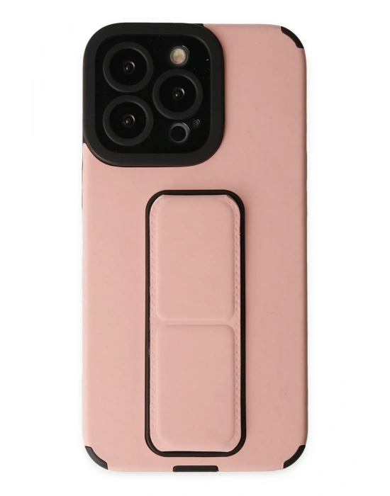 Newface iPhone 13 Pro Kılıf Mega Standlı Silikon - Pudra