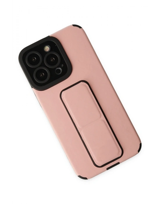 Newface iPhone 13 Pro Kılıf Mega Standlı Silikon - Pudra