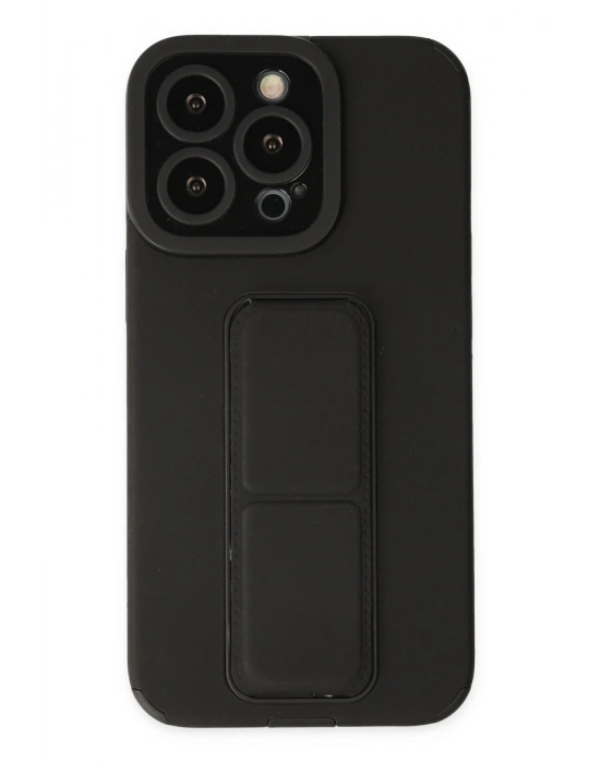 Newface iPhone 13 Pro Kılıf Mega Standlı Silikon - Siyah