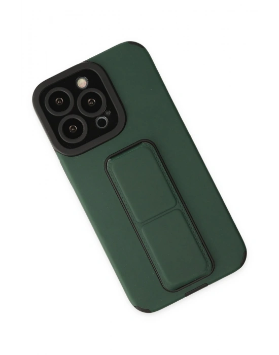 Newface iPhone 13 Pro Kılıf Mega Standlı Silikon - Yeşil